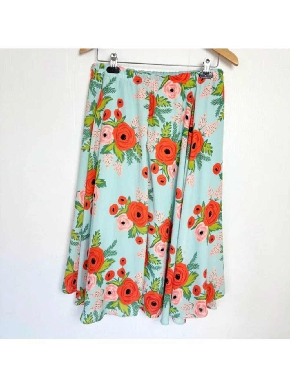 Anthropologie Skirt with Red and Pink poopies Floral Design Small